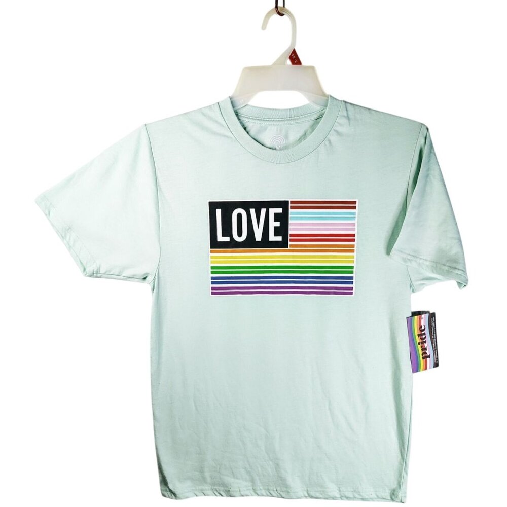 Pride Shirt Rainbow Love Flag Medium Unisex Green Short Sleeve Tee